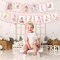 Daisy 1st Birthday Photo Banner for Girls, Pink Groovy 1-12 Monthly Photo Banner, Daisy Boho Hippie Baby Girl First Bday Party Supplies